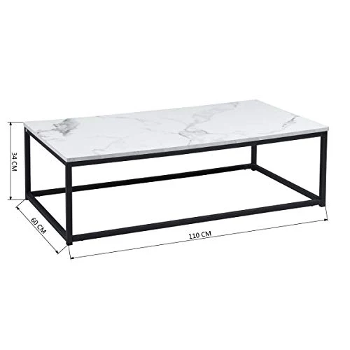 MEUBLES COSY Salon Table Basse Design Moderne Style Industriel, Structure en Métal, Marbre, 110x60x34cm