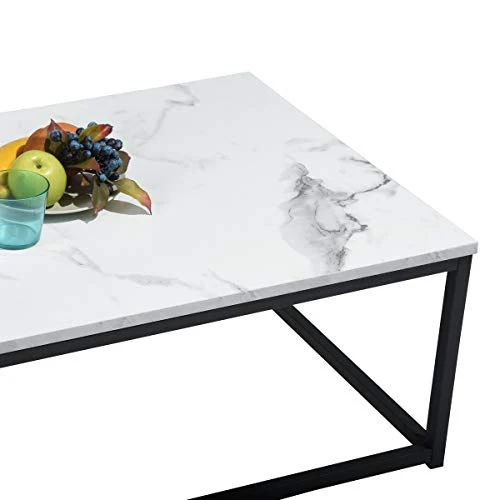 MEUBLES COSY Salon Table Basse Design Moderne Style Industriel, Structure en Métal, Marbre, 110x60x34cm