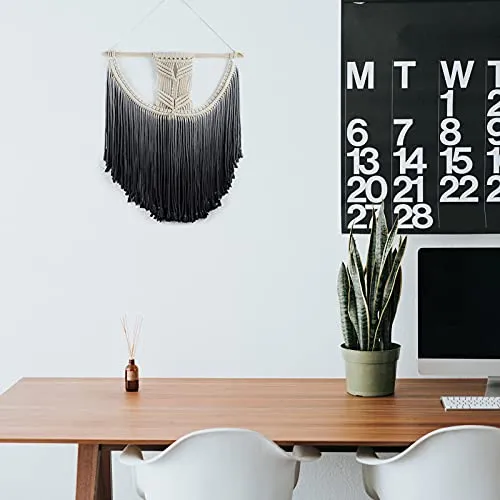 Tapisserie Murale Macramé Tenture Murale Tapisserie en Macramé Tapisserie Tissée Bohème en Coton pour Décoration de Maison Dortoir D'Appartement - 45*55cm (noir)