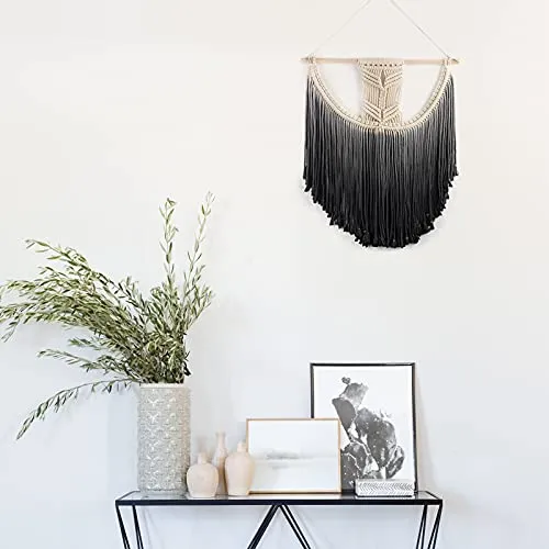 Tapisserie Murale Macramé Tenture Murale Tapisserie en Macramé Tapisserie Tissée Bohème en Coton pour Décoration de Maison Dortoir D'Appartement - 45*55cm (noir)