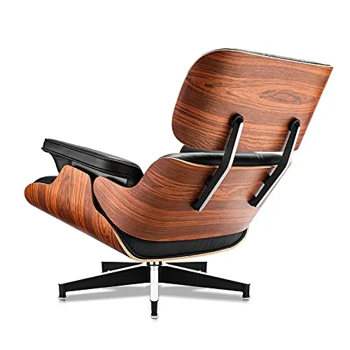 Fauteuil et Ottoman de mi-siècle, Chaise Moderne au Design Classique, Bois de Palissandre en Cuir à Grain supérieur, Version Grande