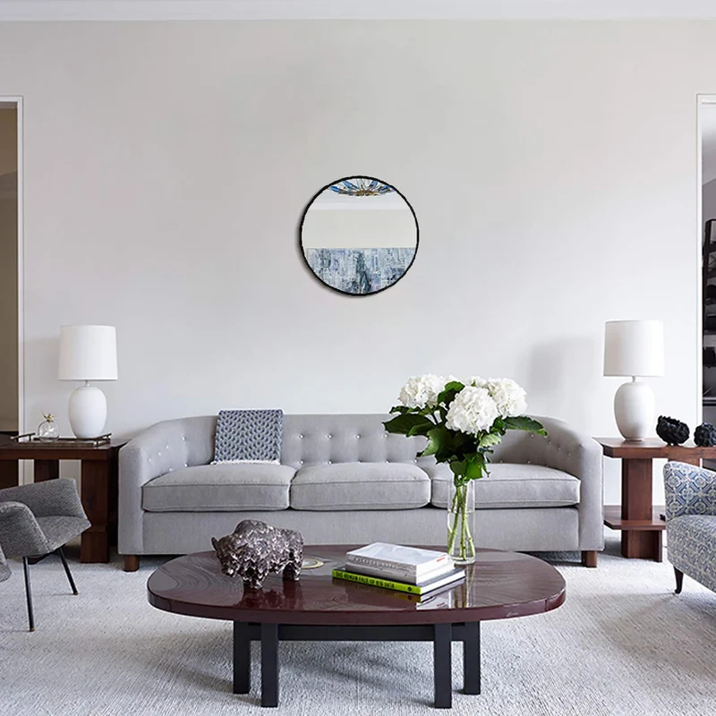 Elegance by Casa Chic - Grand Miroir Mural en métal - 58,5 cm Rond - Métal galvanisé - Noir