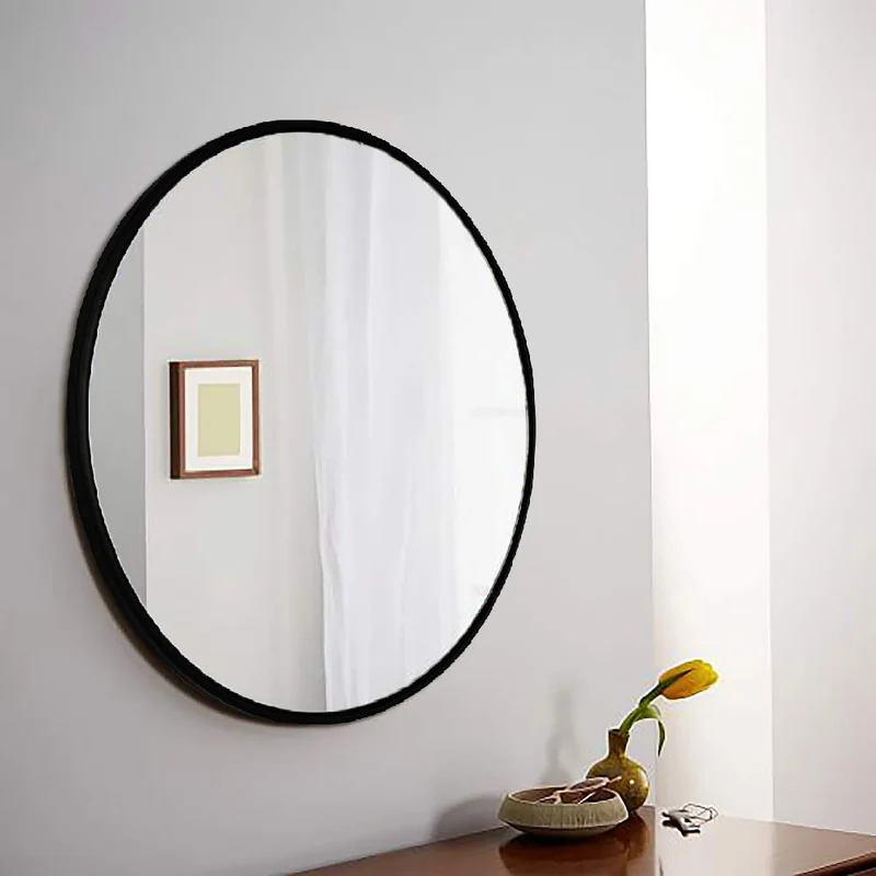 Elegance by Casa Chic - Grand Miroir Mural en métal - 58,5 cm Rond - Métal galvanisé - Noir