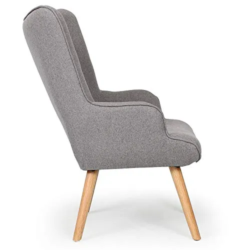 Fauteuil scandinave + pouf Lylou Tissu Gris clair