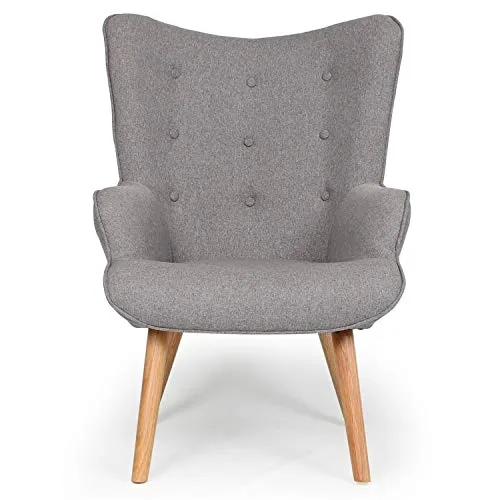 Fauteuil scandinave + pouf Lylou Tissu Gris clair