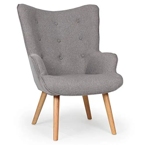 Fauteuil scandinave + pouf Lylou Tissu Gris clair