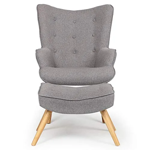 Fauteuil scandinave + pouf Lylou Tissu Gris clair