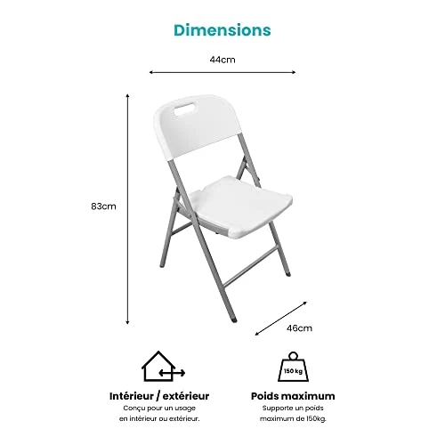 SKYLANTERN Lot 4 Chaise Pliable Blanches 44x46x50 cm - 4X Chaise Pliante Noire Robuste - Lot de 4 Chaise Pliante Confortable Pratique pour Jardin, Mariage, Camping