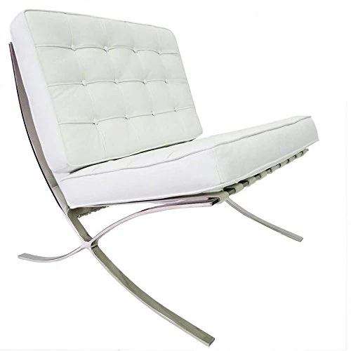 Chaise Barcelona - Cuir de qualité supérieure inspiré par Mies van de Rohe (Blanc)