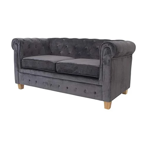 ZONS MANHATTAN CANAPE EN VELOURS ANTHRACITE AVEC PIEDS EN BOIS – 3 Places