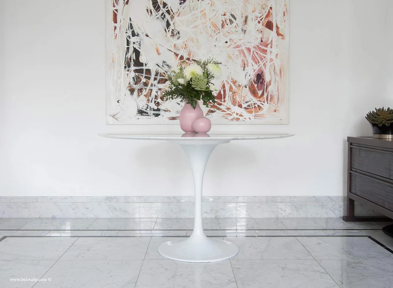 Little Tulip Shop Table Tulipe Circulaire en marbre Carrara Blanc 120 cm