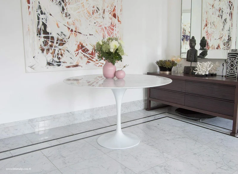 Little Tulip Shop Table Tulipe Circulaire en marbre Carrara Blanc 120 cm