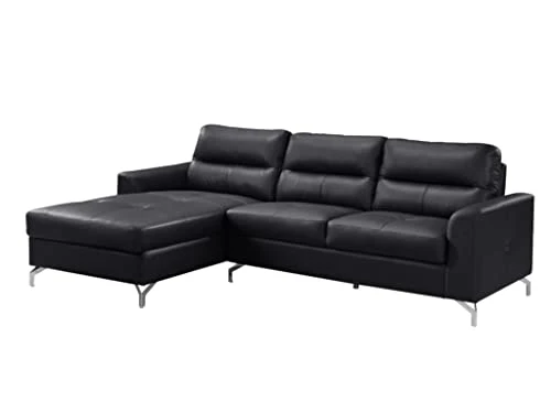 Canapé d'angle en Cuir de Buffle GWENOLE - Noir - Angle Gauche - Vente-unique