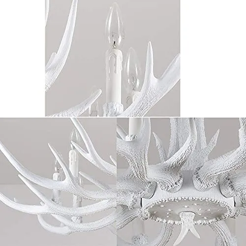 HYQJUNE E27 Pendentif Lampe Vintage Salon Pendante Lumière Bois De Cerf Blanc Résine Lustre Hauteur Réglable Suspension Lampe 6 Têtes Chandelier Restaurant Grenier Bar Café Suspension Plafonnier