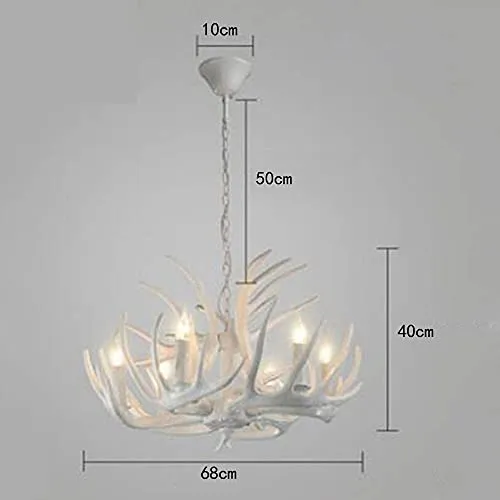 HYQJUNE E27 Pendentif Lampe Vintage Salon Pendante Lumière Bois De Cerf Blanc Résine Lustre Hauteur Réglable Suspension Lampe 6 Têtes Chandelier Restaurant Grenier Bar Café Suspension Plafonnier