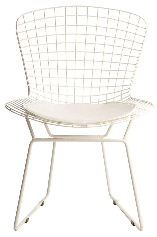 ElleDesign Chaise Bertoia Structure laquée Blanche Total White Coussin Blanc Wire Chair
