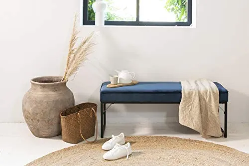LIFA LIVING Banquette d'intérieur, Tabouret en Velours Bleu pour Chambre à Coucher, Salon et entrée, pour 2 Personnes, Style Vintage
