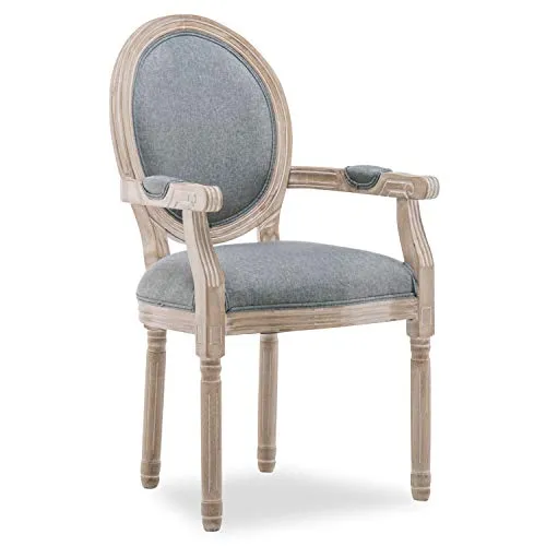 INTENSE DECO Fauteuil médaillon Louis XVI Tissu Gris