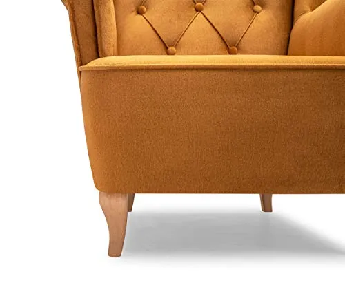 E-MEUBLES Fauteuil en 1 Place en Tissu Fixe, Fauteuil tapissé avec Oreilles et accoudoirs - VIVALDO (Jaune)