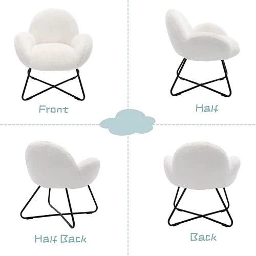 Wahson Chaise Salle à Manger Chaise de Loisirs avec Pieds en Métal Croisés, Fauteuil en Fausse Fourrure pour Salon/Chambre (Blanc)