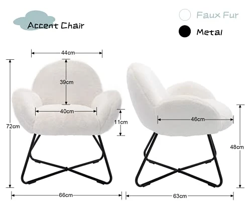 Wahson Chaise Salle à Manger Chaise de Loisirs avec Pieds en Métal Croisés, Fauteuil en Fausse Fourrure pour Salon/Chambre (Blanc)