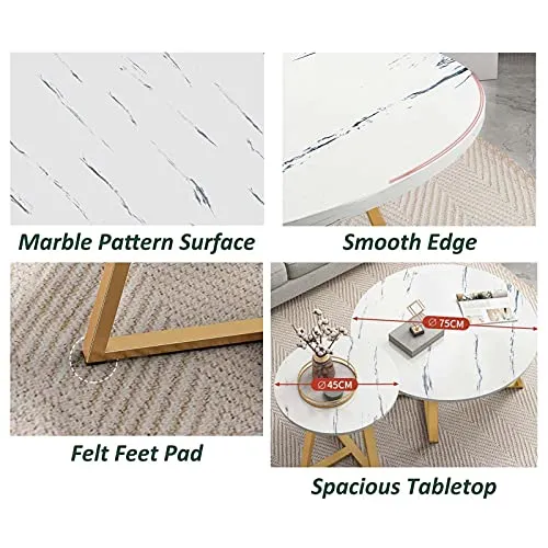 Grande table basse moderne, table basse ronde de 30 pouces avec cadre en métal doré, plateau de table en marbre simple, table à thé de décoration d'intérieur contemporaine pour bureau de salon,Noir