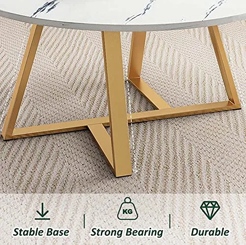 Grande table basse moderne, table basse ronde de 30 pouces avec cadre en métal doré, plateau de table en marbre simple, table à thé de décoration d'intérieur contemporaine pour bureau de salon,Noir