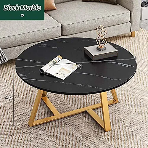 Grande table basse moderne, table basse ronde de 30 pouces avec cadre en métal doré, plateau de table en marbre simple, table à thé de décoration d'intérieur contemporaine pour bureau de salon,Noir