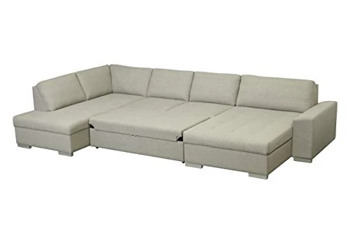 Canapé d'angle panoramique Convertible CASA en U en Tissu Beige Moderne et Design (Angle Gauche)