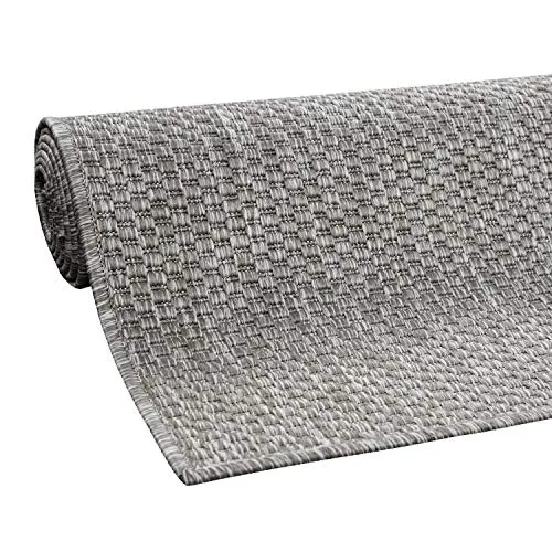 Tapis Intérieur Et Extérieur Balcon Terrasse Tapis Cuisine Monochrome Moucheté, Dimension:200 cm carré, Couleur:Gris