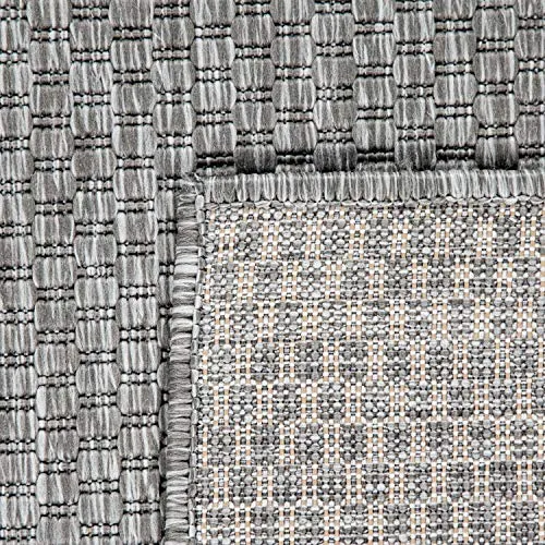 Tapis Intérieur Et Extérieur Balcon Terrasse Tapis Cuisine Monochrome Moucheté, Dimension:200 cm carré, Couleur:Gris