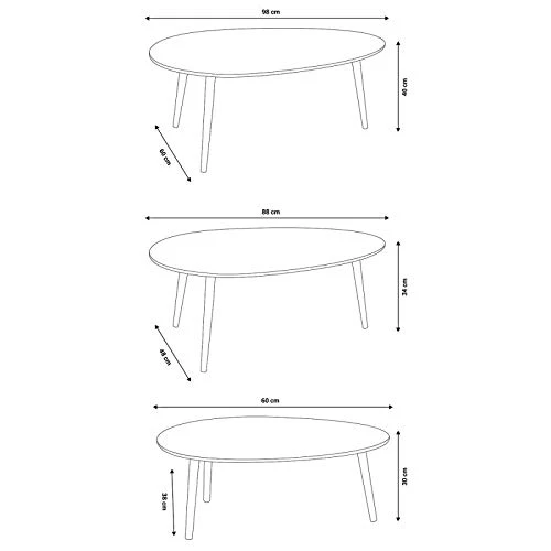 IDMarket - Lot de 3 Tables Basses gigognes Gigi laquées Gris foncé/Blanc/Gris Clair