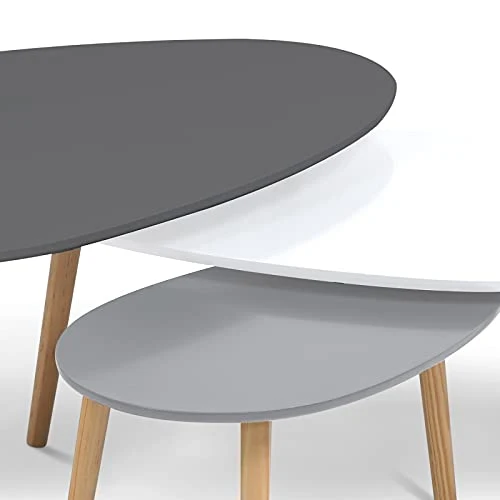 IDMarket - Lot de 3 Tables Basses gigognes Gigi laquées Gris foncé/Blanc/Gris Clair