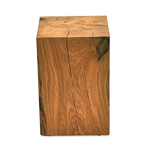 MS FACTORY Bloc de Chêne Massif - Cube en Bois - Rondin de Bois - Bout de Canapé, Colonne de Decoration, Support en Bois, Table Basse Bois, Piédestal pour Fleurs, Table de Chevet - 15 x 15 x 20 cm