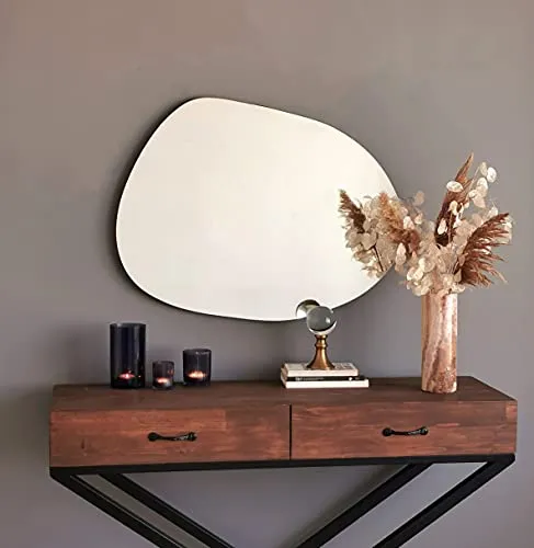 Gozos Denia Miroir Murale | Asymétrique Miroir | Objet Décoratif pour Les Murs | Idéal comme Objet de Décoration en Salon, Salle de Bain, Miroir Maquillage | 75 x 55 x cm