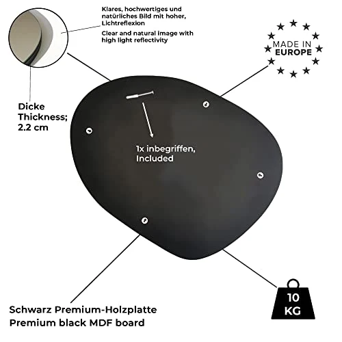 Gozos Denia Miroir Murale | Asymétrique Miroir | Objet Décoratif pour Les Murs | Idéal comme Objet de Décoration en Salon, Salle de Bain, Miroir Maquillage | 75 x 55 x cm