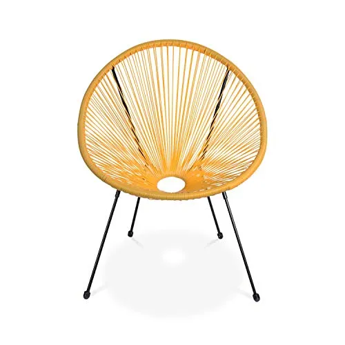 Alice's Garden - Fauteuil Acapulco Forme d'oeuf - Jaune - Fauteuil 4 Pieds Design rétro. Cordage Plastique. intérieur/extérieur