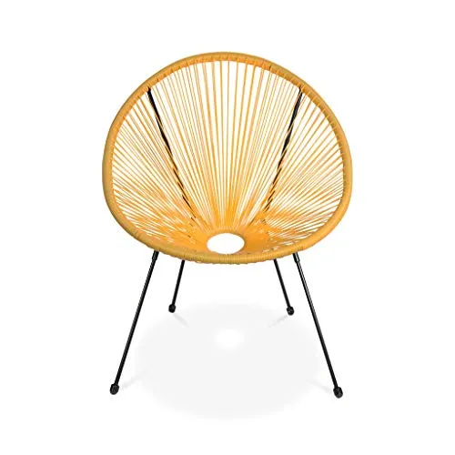 Alice's Garden - Fauteuil Acapulco Forme d'oeuf - Jaune - Fauteuil 4 Pieds Design rétro. Cordage Plastique. intérieur/extérieur