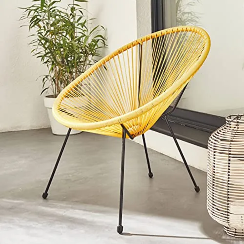 Alice's Garden - Fauteuil Acapulco Forme d'oeuf - Jaune - Fauteuil 4 Pieds Design rétro. Cordage Plastique. intérieur/extérieur