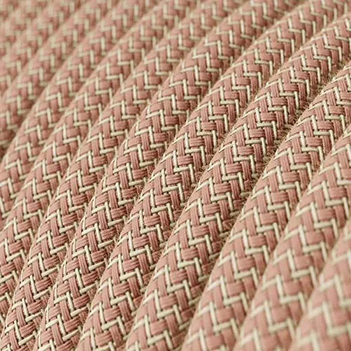 Suspension fabriquée en Italie avec câble Textile, Abat-Jour Coupe en céramique et Finition en métal - sans Ampoule, Terracotta à Rayures -