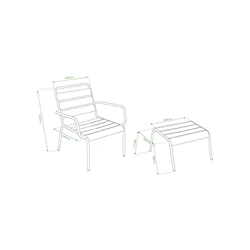 Fauteuil de Jardin Bas et Repose Pied en métal Vert Cactus