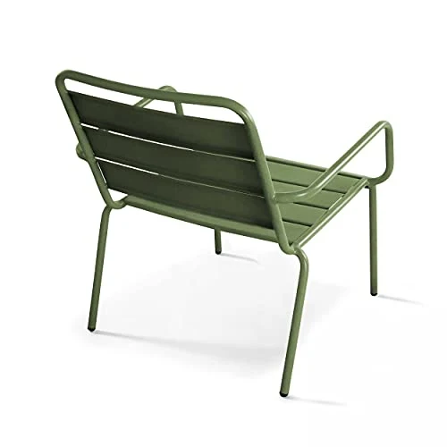 Fauteuil de Jardin Bas et Repose Pied en métal Vert Cactus