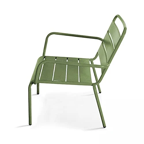 Fauteuil de Jardin Bas et Repose Pied en métal Vert Cactus