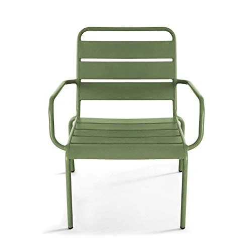Fauteuil de Jardin Bas et Repose Pied en métal Vert Cactus