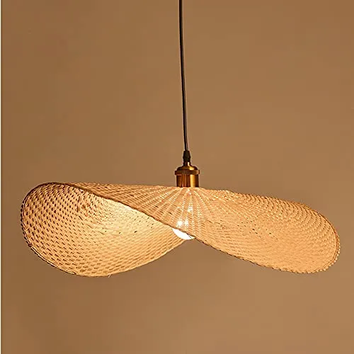 Suspension En Bambou Tissé Loft Pays Suspension E27 Suspension Réglable En Hauteur Bambou Rotin Tissé Chambre Éclairage Lustre Salle D'étude Salon Lumière Décorative,Ø40cm