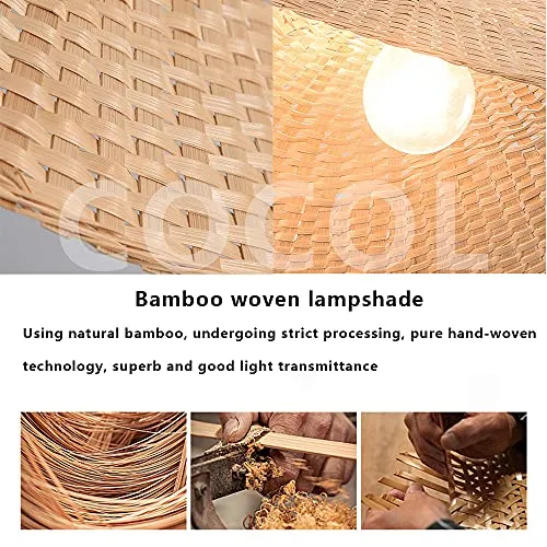 Suspension En Bambou Tissé Loft Pays Suspension E27 Suspension Réglable En Hauteur Bambou Rotin Tissé Chambre Éclairage Lustre Salle D'étude Salon Lumière Décorative,Ø40cm