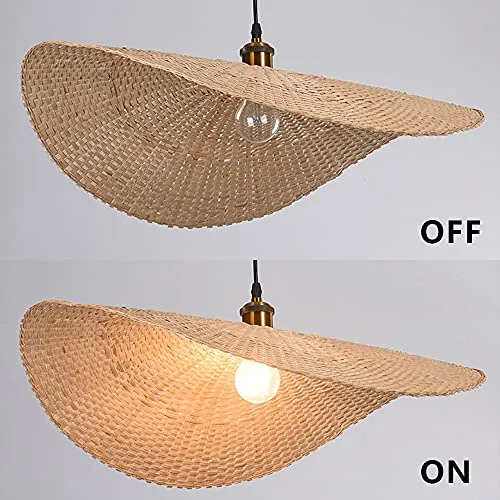 Suspension En Bambou Tissé Loft Pays Suspension E27 Suspension Réglable En Hauteur Bambou Rotin Tissé Chambre Éclairage Lustre Salle D'étude Salon Lumière Décorative,Ø40cm