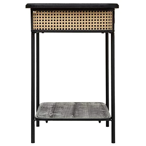 Atmosphera - Table de Chevet 1 Tiroir en Métal Noir et Cannage H 60 cm