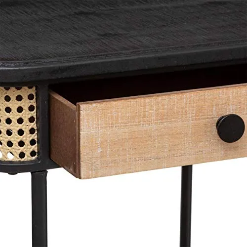 Atmosphera - Table de Chevet 1 Tiroir en Métal Noir et Cannage H 60 cm