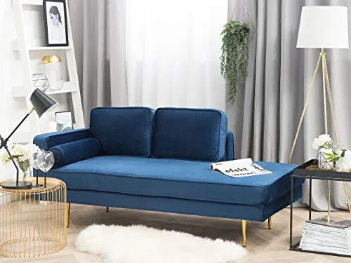 Beliani - Chaise Longue Côté Gauche - Miramas - Velours, Bleu Marine